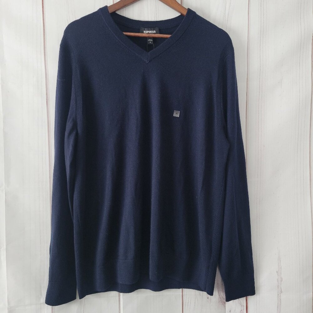 Express Men’s XL Merino Wool Crew Neck Sweater, Navy Blue, NWT